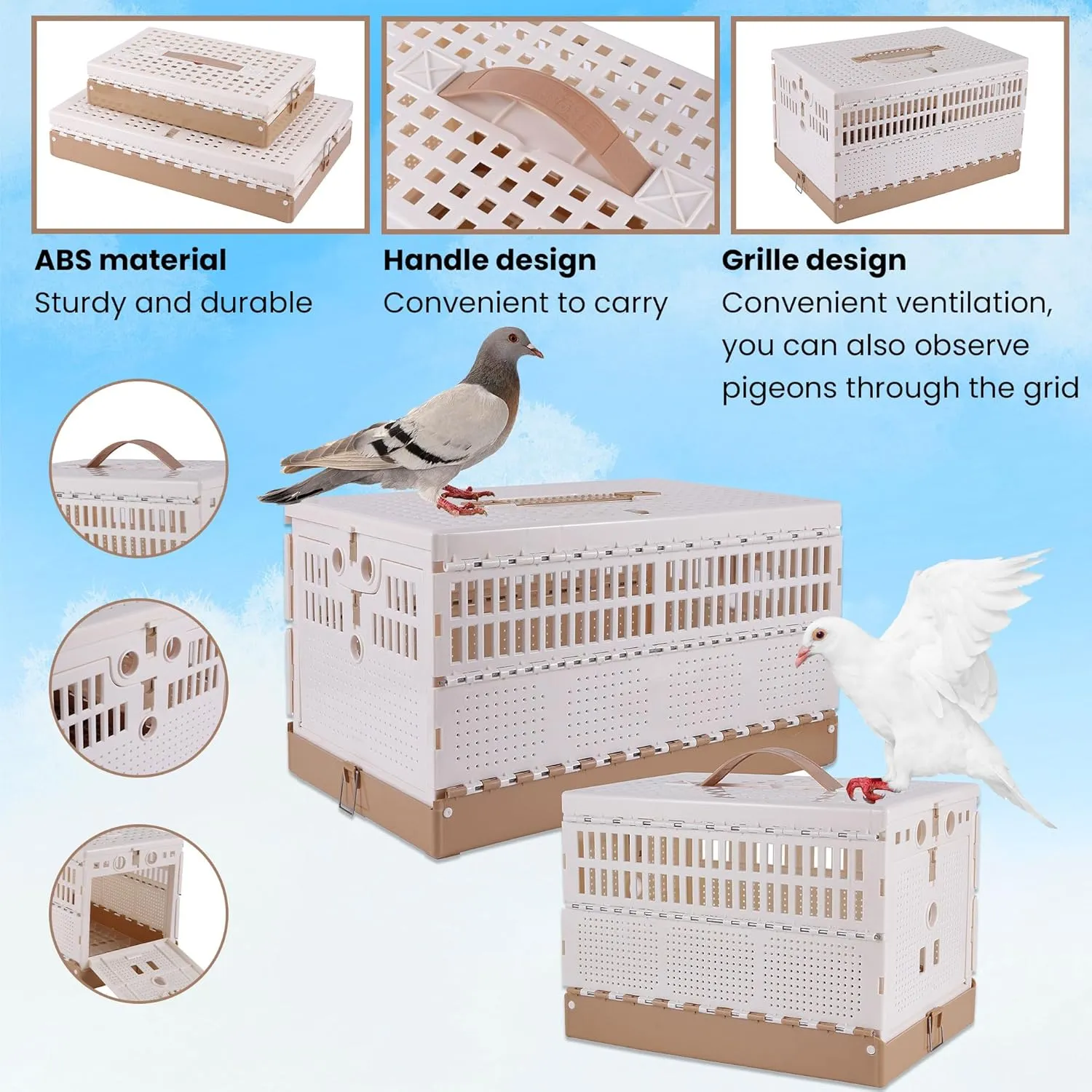 Plastic Foldable Pigeon Cage with Handle, Portable Bird Travel Carrier Cage Pigeon Cage Pairing Cage Pigeon Nest Box Easy to Clean for Training and Release Competition(M)(Three Doors)