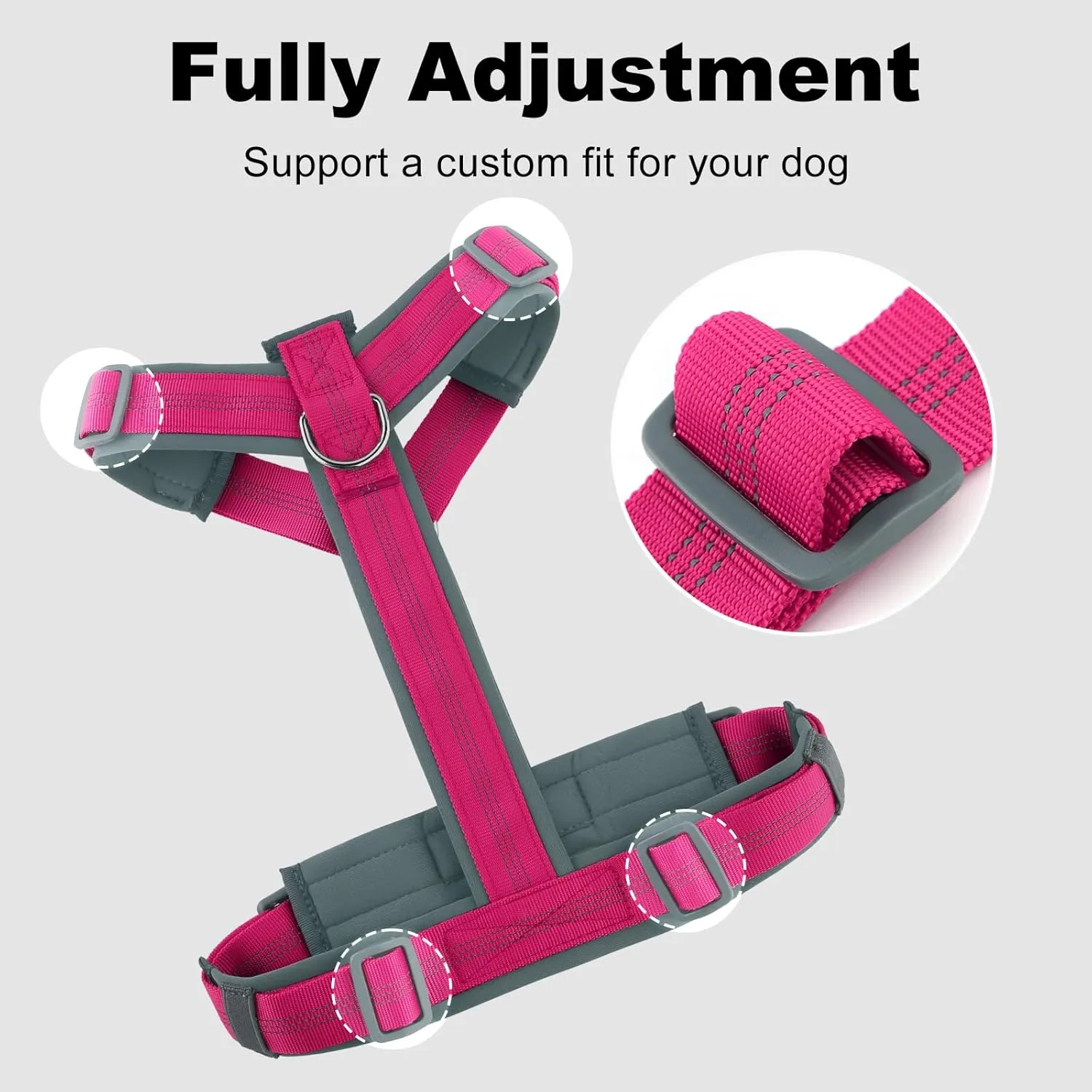 Plutus Pet No Pull Dog Harness, Adjustable Nylon Harness with Soft Padding, Reflective and Heavy Duty Dog Harness for Small, Medium, Large Dogs(Hot Pink, M)
