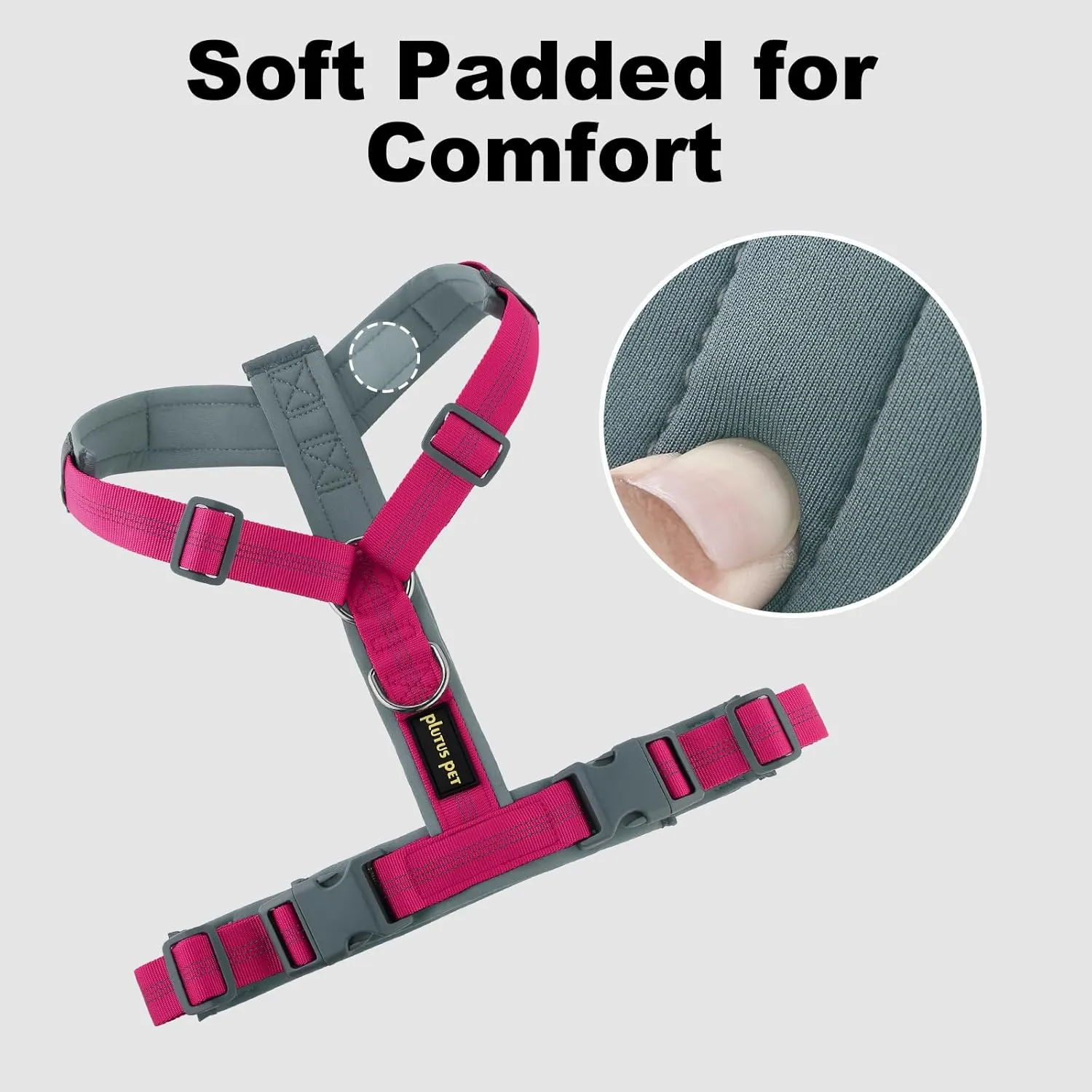 Plutus Pet No Pull Dog Harness, Adjustable Nylon Harness with Soft Padding, Reflective and Heavy Duty Dog Harness for Small, Medium, Large Dogs(Hot Pink, M)