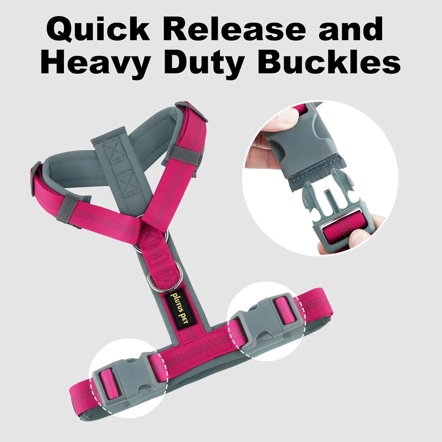 Plutus Pet No Pull Dog Harness, Adjustable Nylon Harness with Soft Padding, Reflective and Heavy Duty Dog Harness for Small, Medium, Large Dogs(Hot Pink, M)
