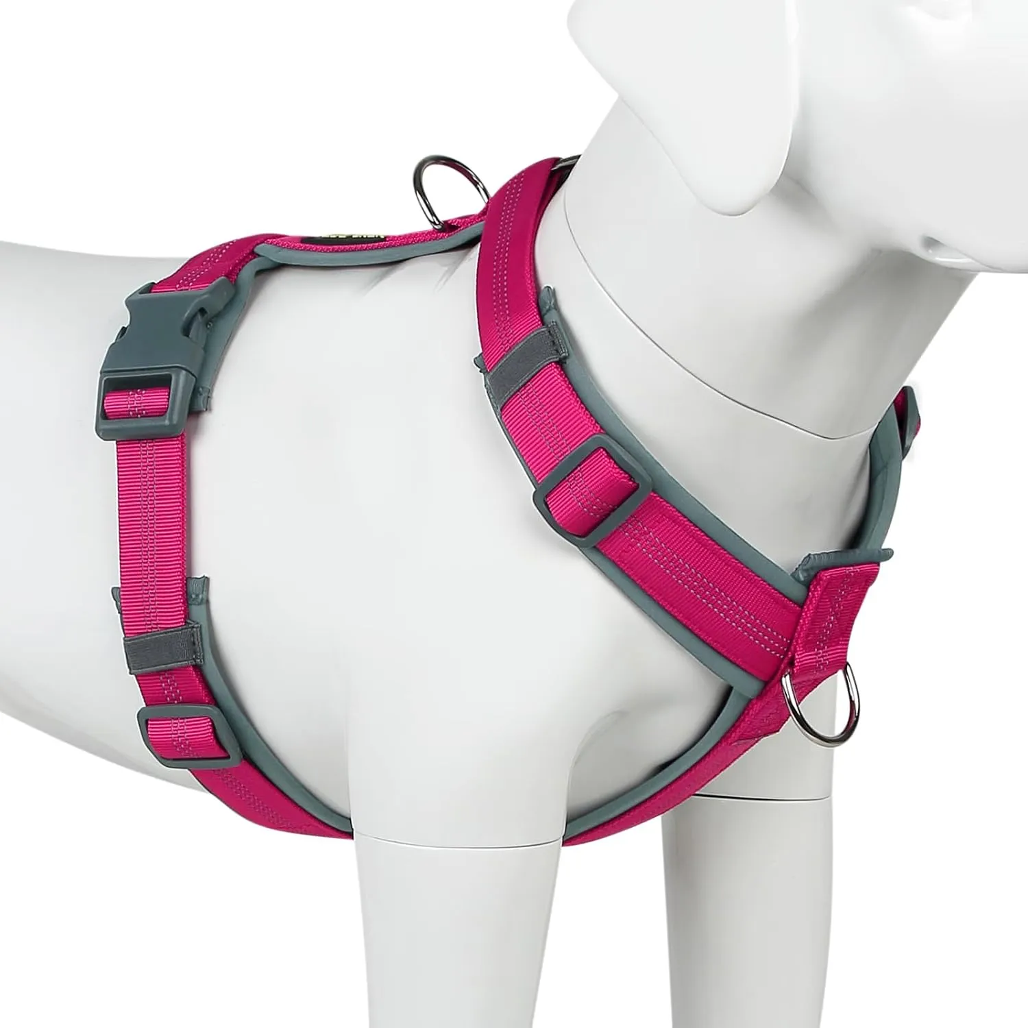 Plutus Pet No Pull Dog Harness, Adjustable Nylon Harness with Soft Padding, Reflective and Heavy Duty Dog Harness for Small, Medium, Large Dogs(Hot Pink, M)
