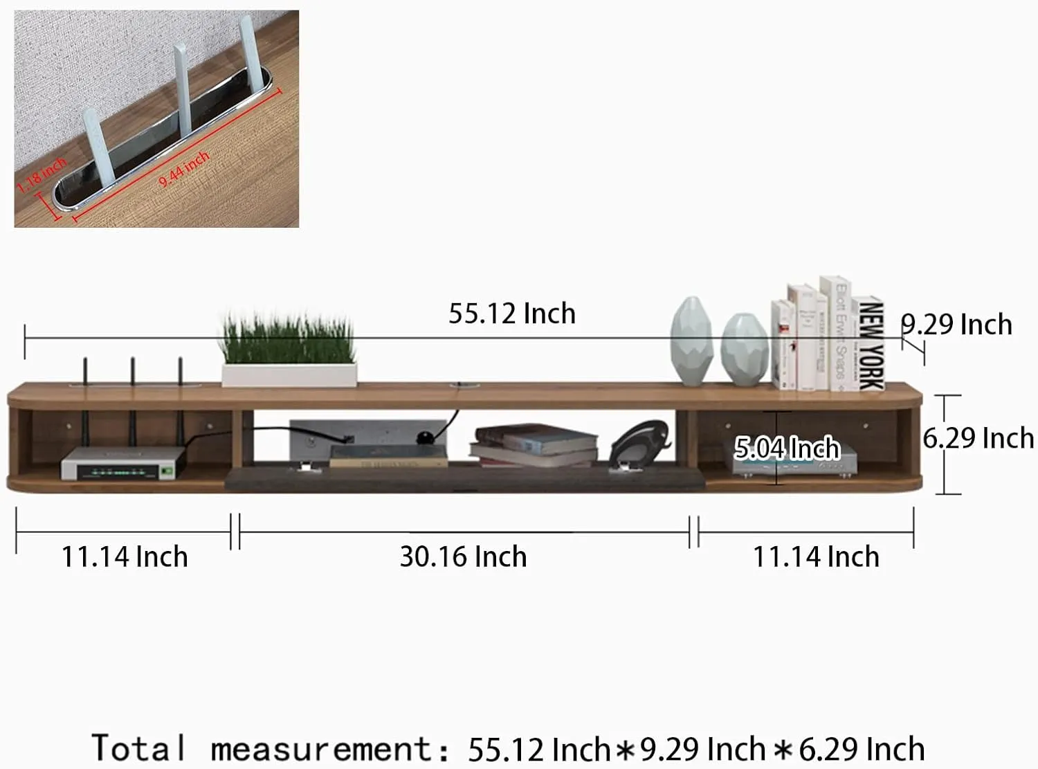 Pmnianhua Floating TV Shelf, 55'' Wall Mounted TV Stand Floating TV Console Media Entertainment Under TV Shelf for Bedroom Livingroom (Walnut)