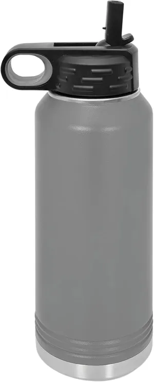 Polar Camel 32 oz Stainless Steel Water Bottle with Flip Top Lid and Straw (Dark Gray)