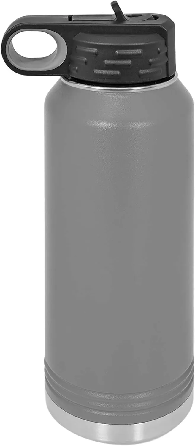 Polar Camel 32 oz Stainless Steel Water Bottle with Flip Top Lid and Straw (Dark Gray)
