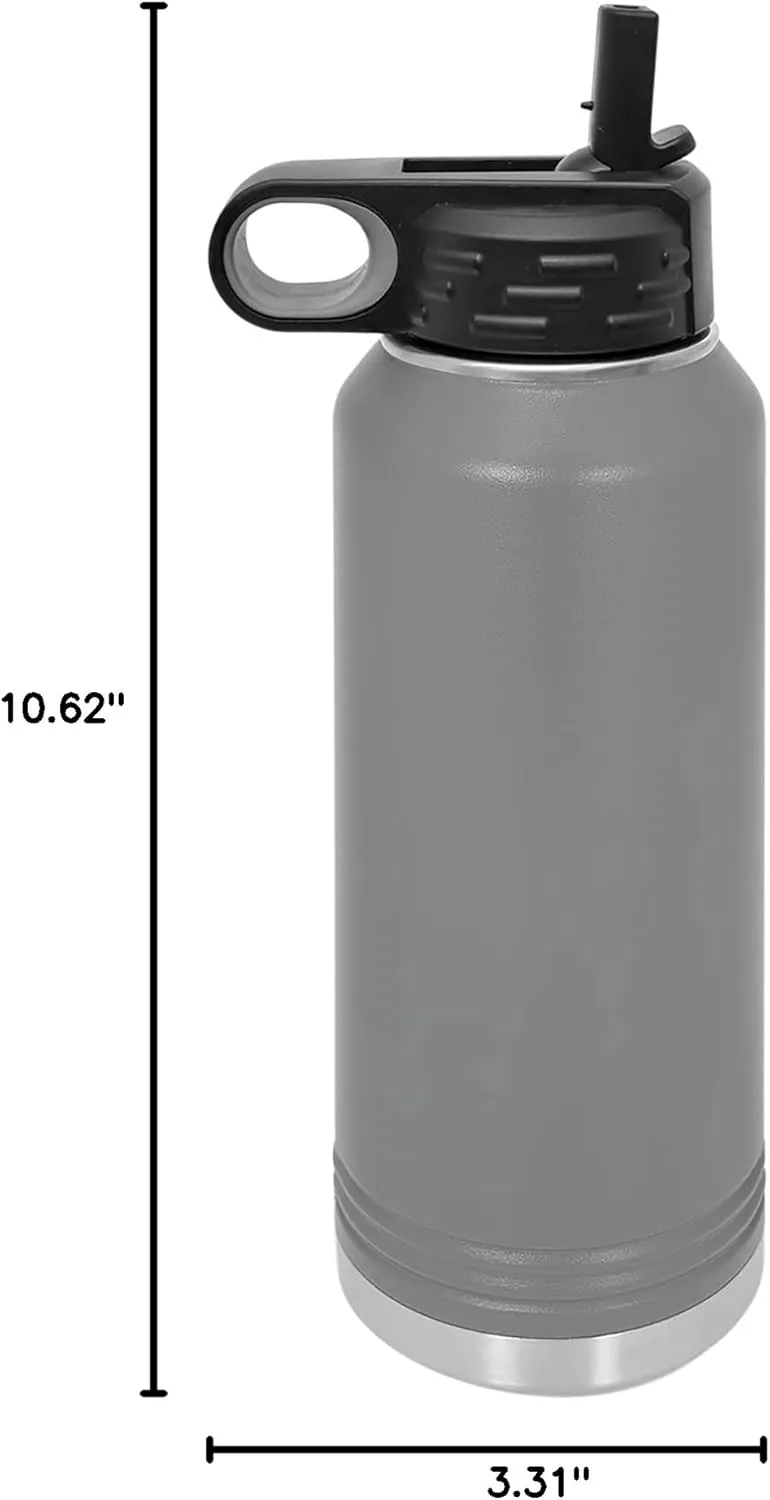 Polar Camel 32 oz Stainless Steel Water Bottle with Flip Top Lid and Straw (Dark Gray)