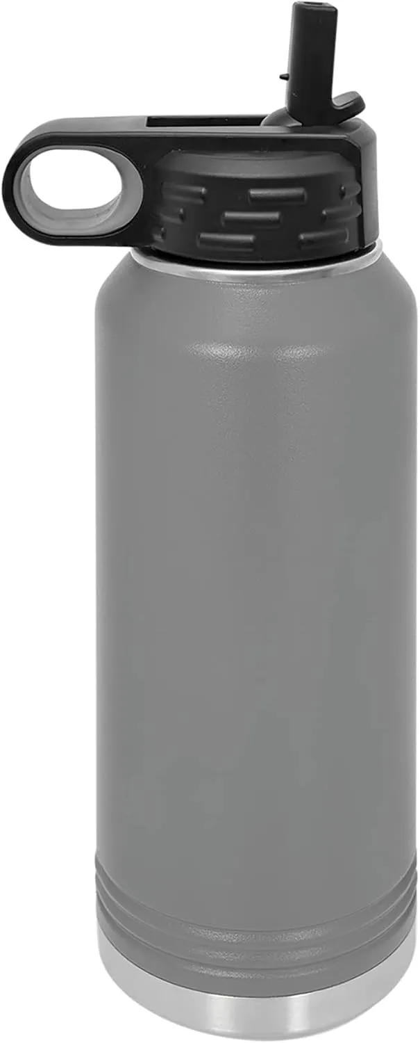 Polar Camel 32 oz Stainless Steel Water Bottle with Flip Top Lid and Straw (Dark Gray)
