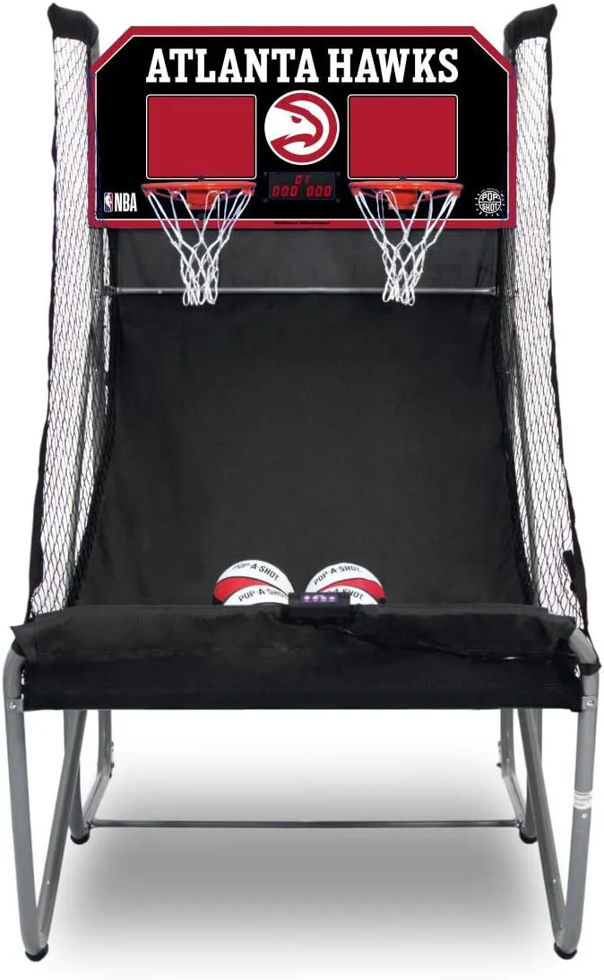 Pop-A-Shot - Home Dual Shot with Atlanta Hawks NBA Graphics l Sensor Scoring l 16 Game Modes l 7 Balls l Foldable Storage l for All NBA Fans