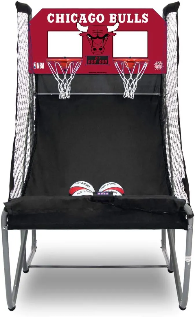 Pop-A-Shot - Home Dual Shot with Chicago Bulls NBA Graphics l Sensor Scoring l 16 Game Modes l 7 Balls l Foldable Storage l for All NBA Fans
