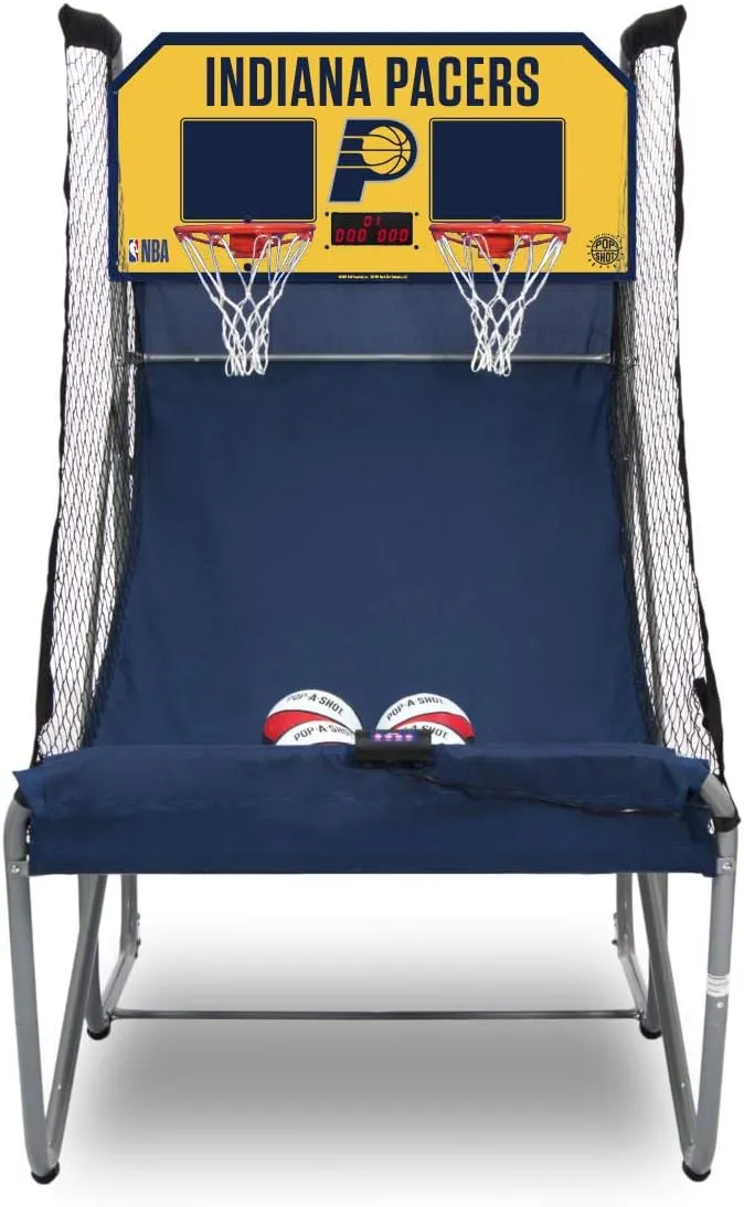 Pop-A-Shot - Home Dual Shot with Indiana Pacers NBA Graphics l Sensor Scoring l 16 Game Modes l 7 Balls l Foldable Storage l for All NBA Fans