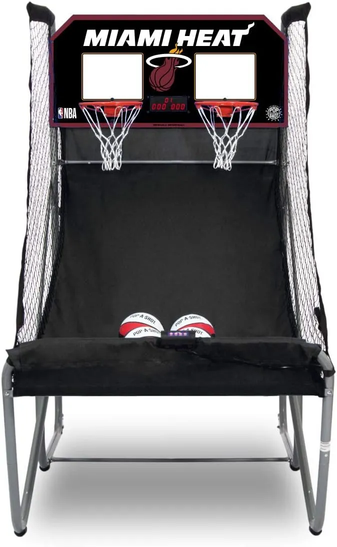 Pop-A-Shot - Home Dual Shot with Miami Heat NBA Graphics l Sensor Scoring l 16 Game Modes l 7 Balls l Foldable Storage l for All NBA Fans