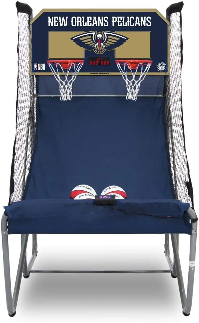 Pop-A-Shot - Home Dual Shot with New Orleans Pelicans NBA Graphics l Sensor Scoring l 16 Game Modes l 7 Balls l Foldable Storage l for All NBA Fans