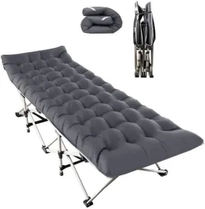 Portable Camping Bed, Folding Camping Cot, Collapsible Travel Camp Cots, with 2-Sided Soft Pad, 440LBS Max Load