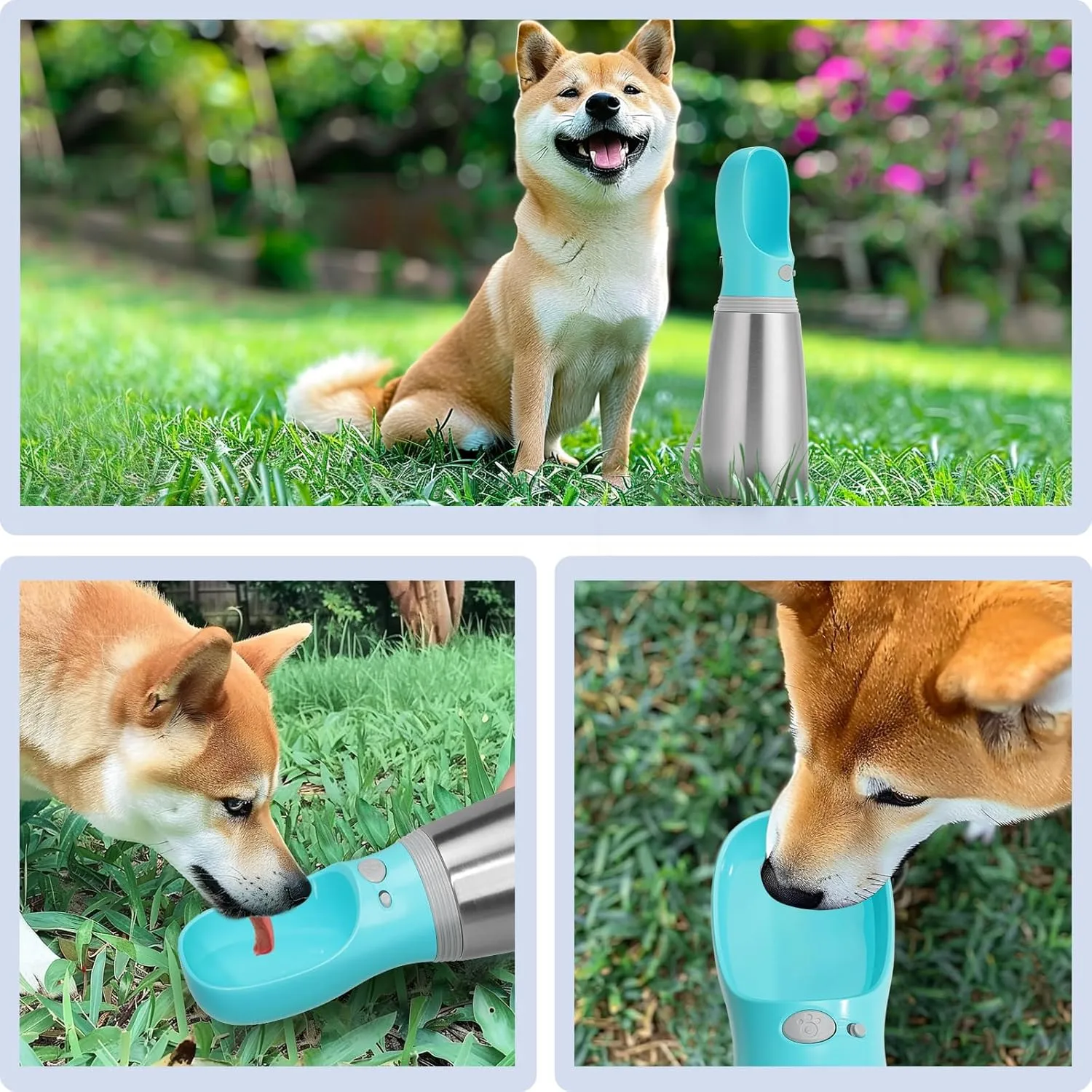 Portable Dog Water Bottle, 24 OZ, Stainless Steel Leak Proof Puppy Water Dispenser with Drinking Feeder for Pets Travel, Walking, Hiking and Outdoor Activities