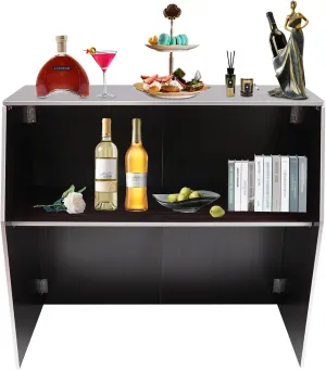 Portable Folding Event Bar with Top & Middle Shelves – Mobile Foldable Bar Cabinet for Parties, Events, and Home Use, Dark Brown   Aluminum Edge   Laminate