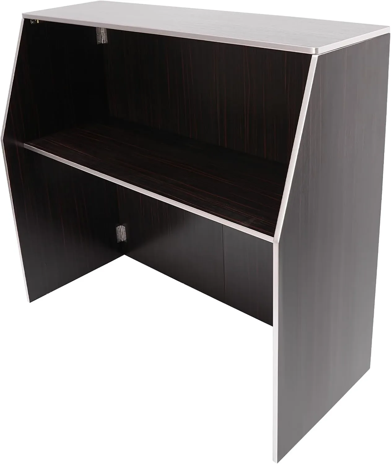 Portable Folding Event Bar with Top & Middle Shelves – Mobile Foldable Bar Cabinet for Parties, Events, and Home Use, Dark Brown   Aluminum Edge   Laminate