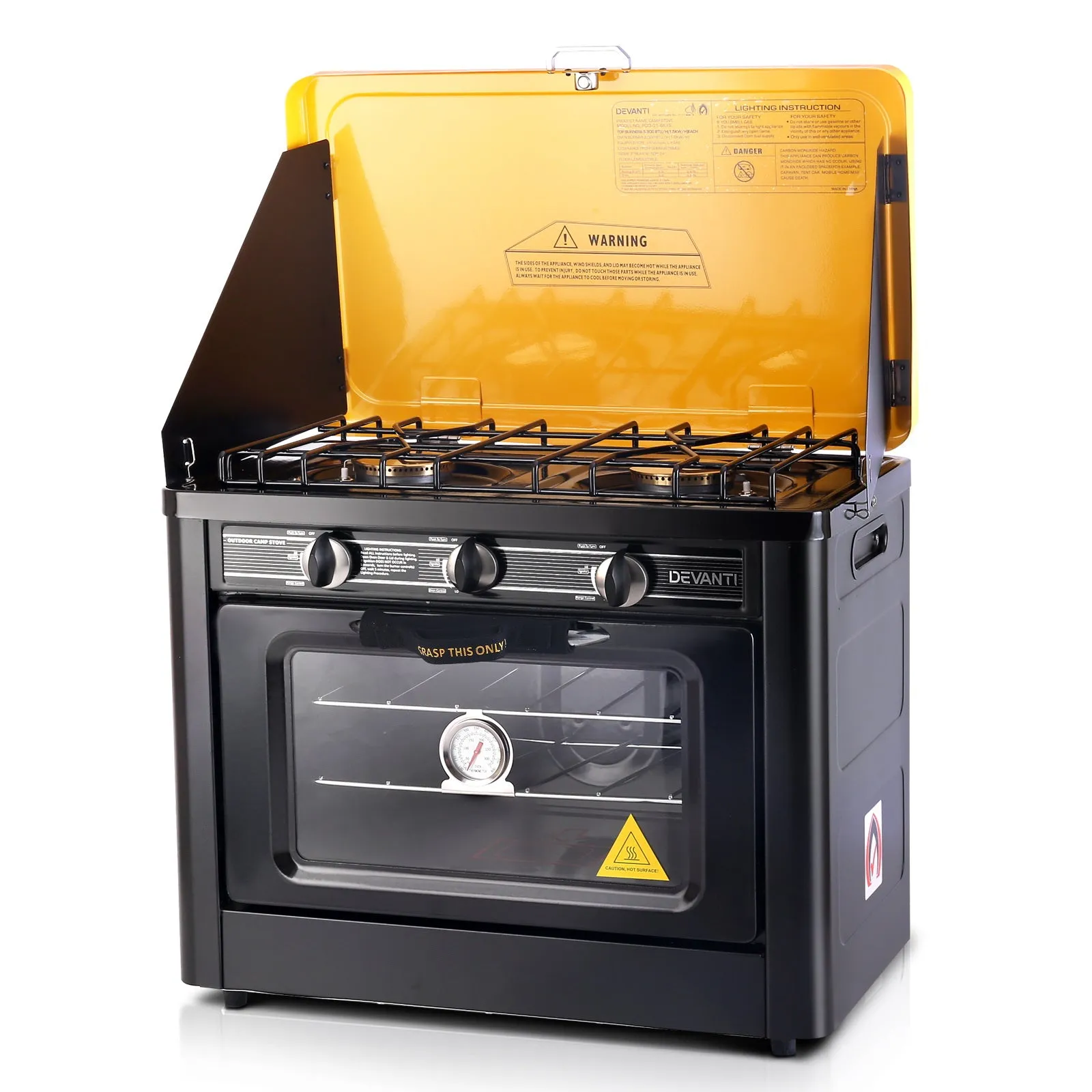 Portable Gas Oven Camping Stove 3 Burner LPG Gas Cooktop Outdoor Picnic