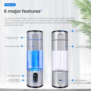 Portable Hydrogen Rich Water Maker Bottle 5000PPB Concentration PEM Membrane SPE Technology Type-C Recharge (Silver), 210ml, ALH14SILVER