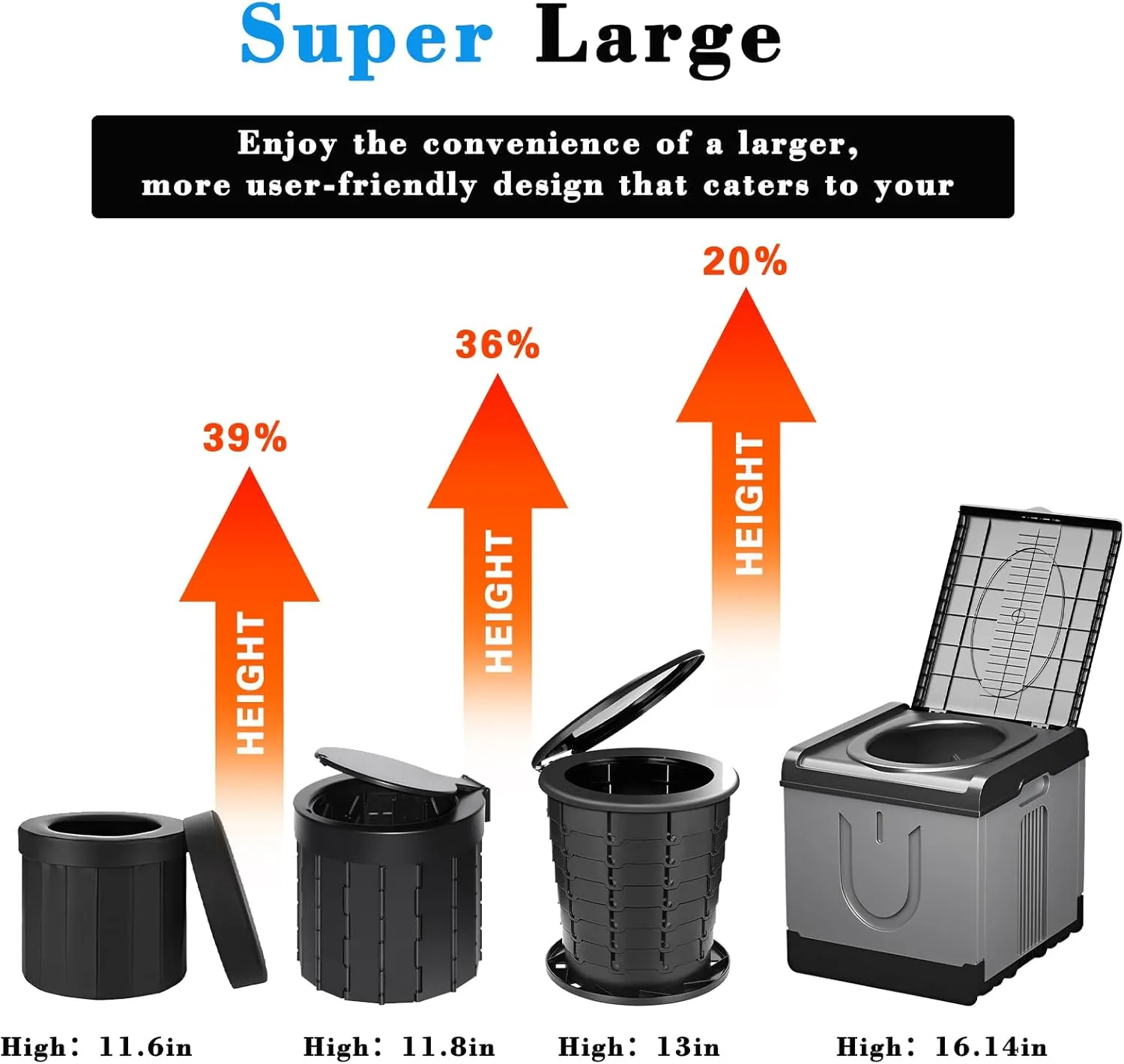 Portable Toilet for Adults Camping, 17.3x16x17 In-Large Portable Foldable Toilet with 20pc-35.4x31.5in Garbage Bag, Perfect for Camping, Hiking, Fishing, Travel, Long Trips, Beach, RV, Outdoor