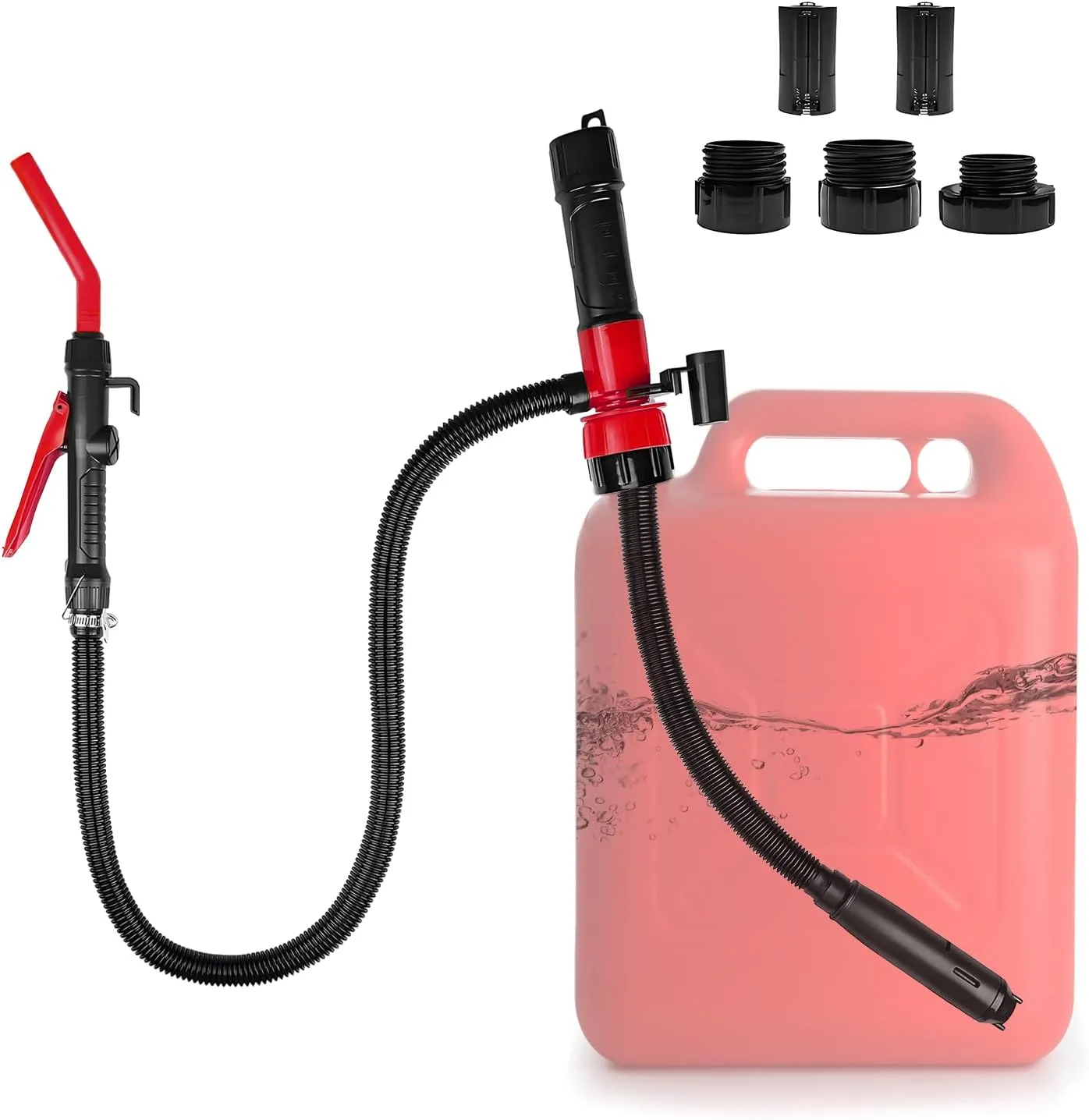 Portable Transfer Pump Battery Operated for Gas, Fuel, Diesel, Water, Gas Siphon Pump for Gasoline 2.4 GPM Flow with 3 Adapters for Cars, Motorcycles, Camping