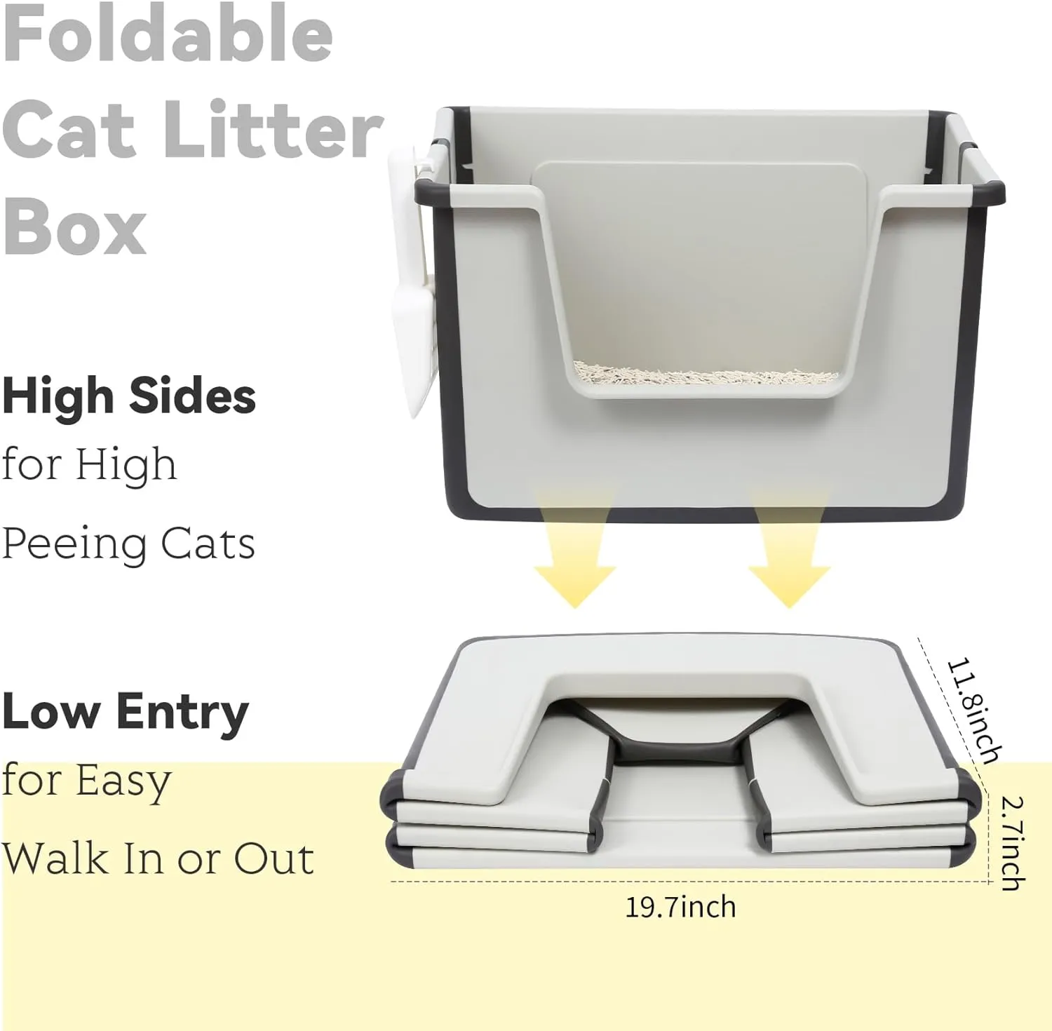 Portable Travel Litter Box for Cats, Foldable Litter Box with Scoop for Kitty, Low Entry Large Litter Tray with High Sides, Collapsible Cat Toilet for Car, RV,Airplane Travel