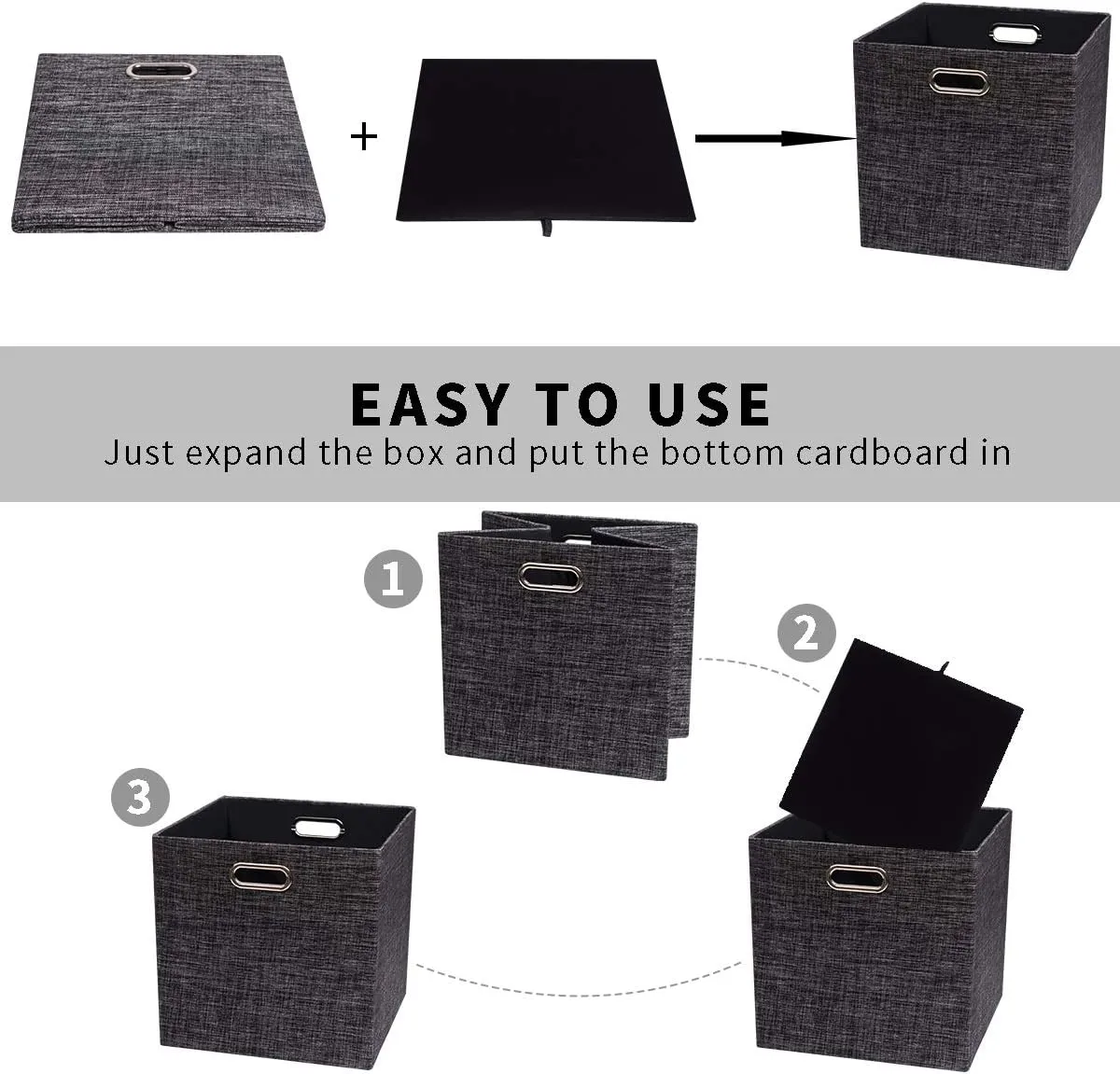 Posprica Fabric Storage Cubes,13×13×13 cube storage bins, Foldable Drawers Baskets Containers for Shelf Cabinet Bookcase,Thick and Heavy Duty (4pcs, Black)