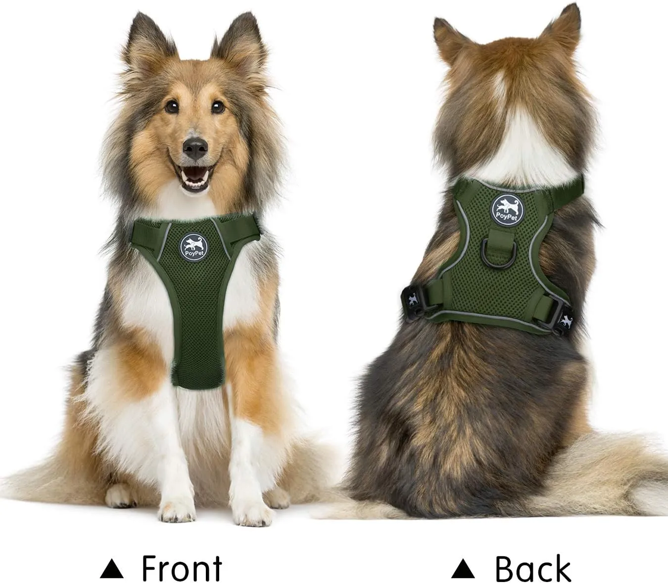 PoyPet Reflective Soft Breathable Mesh Dog Harness Choke-Free Double Padded Vest with Adjustable Neck and Chest(Military Green,M)