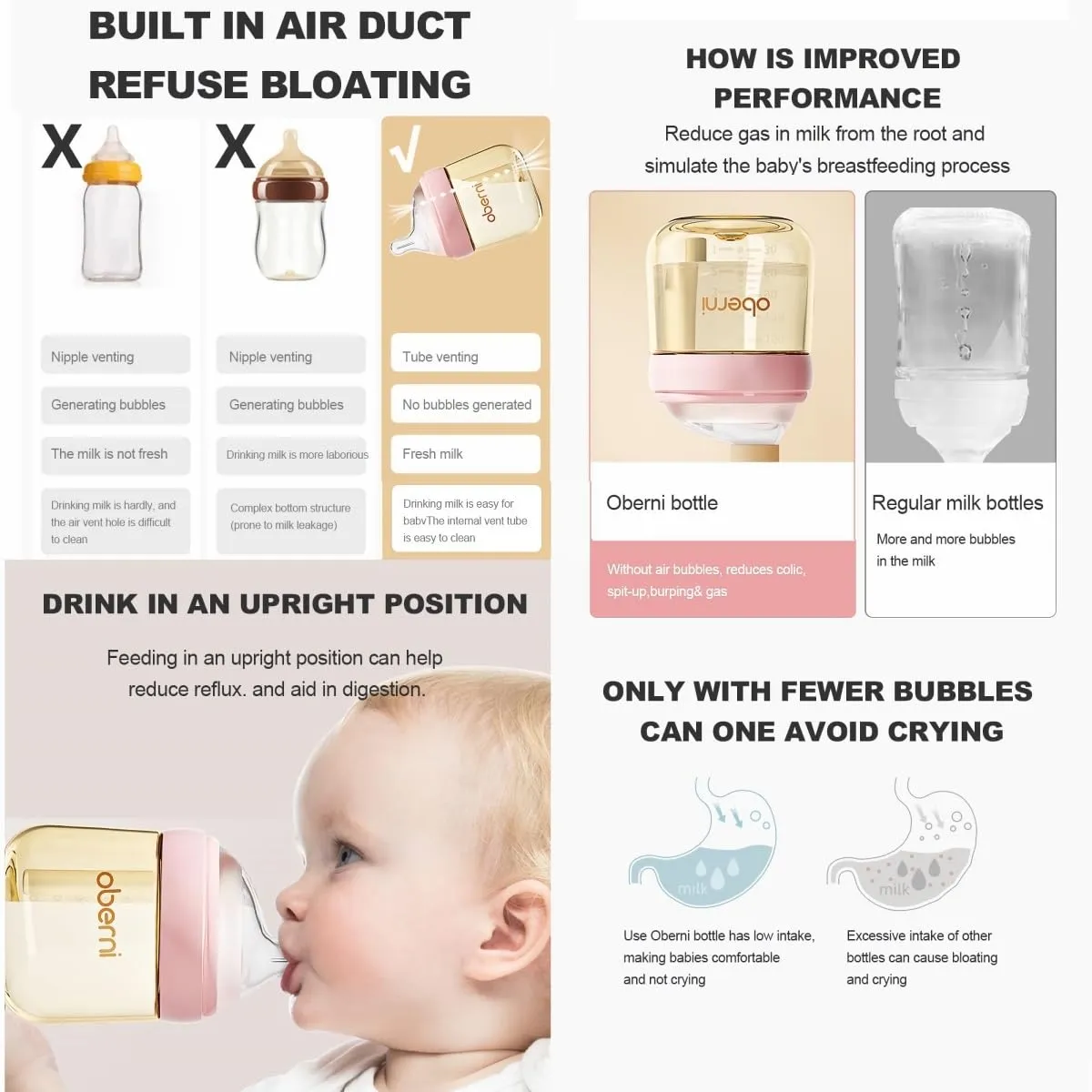 PPSU Baby Bottles, Anti Colic Breastfeeding Bottles with Natural Response Nipples, Wide Neck Baby Bottle for Babies, Newborn 0-6 Months, BPA Free-Off-Centered Nipple-Size M(7 Ounce, Pink, PPSU)