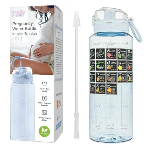 Pregnancy Water Bottle Tracker – Pregnancy Must Haves – Pregnancy Gifts for Expecting Mom – Pregnancy Essentials Nausea Relief – Weekly Stickers   Straw   BPA Free – Blue