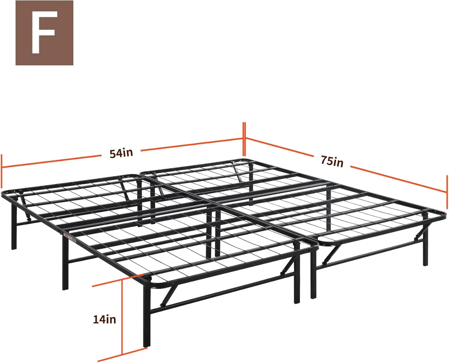 PrimaSleep 14 Inch Foldable Heavy Duty Metal Platform Bed Frame/Under-Bed Storage/Comfortable Base Bed Frame/No Noise/Black/Full