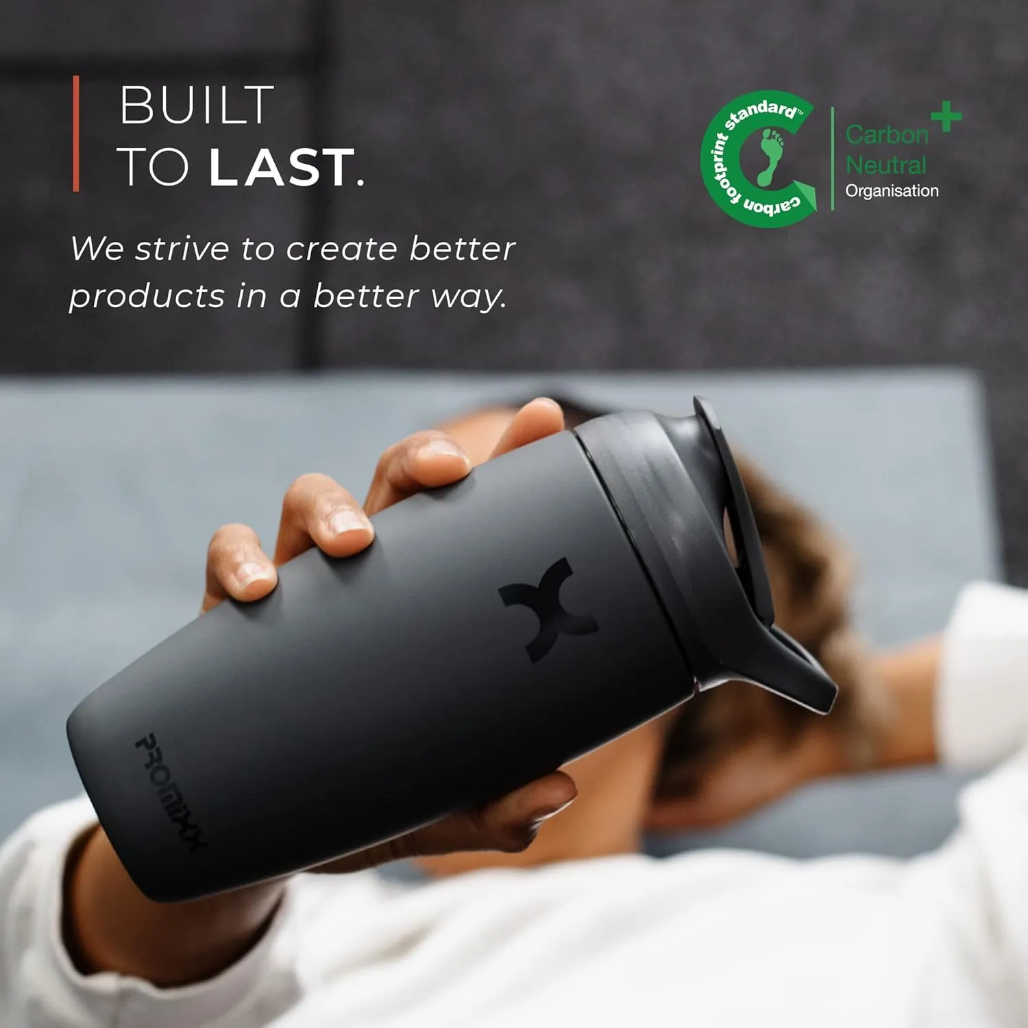 Promixx Pursuit Shaker Bottle Insulated Stainless Steel Water Bottle and shaker Cup, 18oz, Graphite Gray