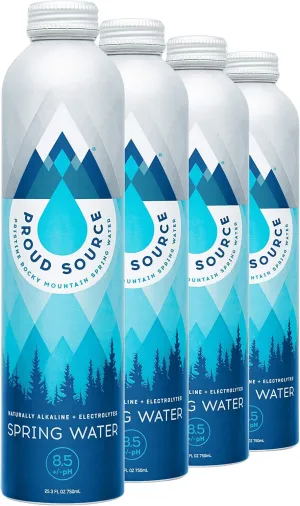 Proud Source Naturally Alkaline 8.5pH  Spring Water with Electrolytes, BPA Free and Eco-Friendly Packaging, 750ml (12 Pack)