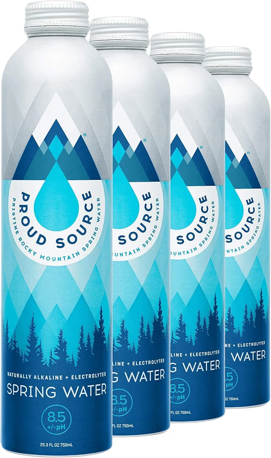 Proud Source Naturally Alkaline 8.5pH  Spring Water with Electrolytes, BPA Free and Eco-Friendly Packaging, 750ml (12 Pack)