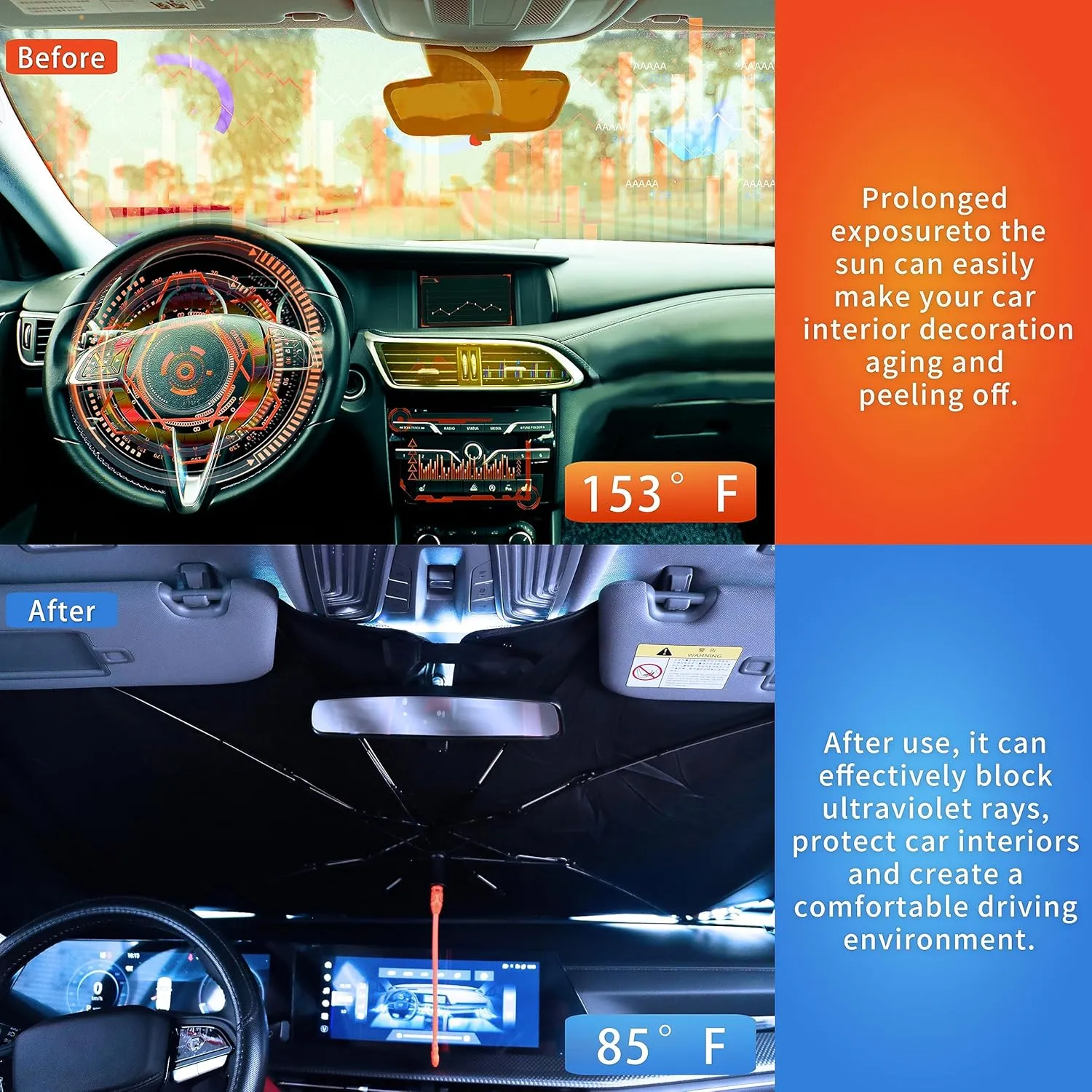 Psychedelic Phoenix Flame Bird Car Umbrella Sun Shade Cover Gorgeous Phoenix Foldable Car Windshield Sun Shade Umbrella Block UV Rays Heat Keep Vehicle Cool for Cars SUV Trucks 57"x30"