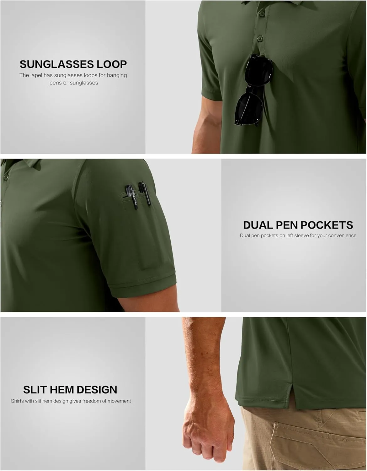 Pudolla Mens Tactical Shirts Short Sleeve Golf Work Polos Moisture Wicking Dry Collared Shirt Lightweight Polo Shirt