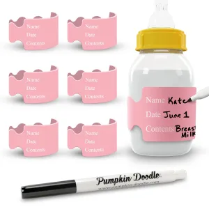 Pumpkin Doodle-The Original Write and Reuse Baby Bottle Labels for Daycare (Pink-Small) Compatible with Dr. Brown's 4oz Bottle