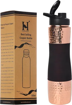 Pure Copper Water Bottle with Sipper, 1000 Ml Capacity (33.81 US Fl Oz) For Ayurveda Health Benefits (Dark Cherry)