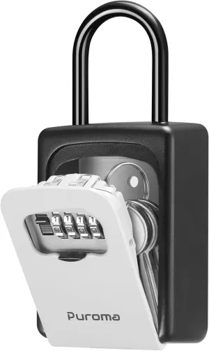 Puroma Lock Box, Large Key Lock Box Resettable Combination Code Lockbox, Portable Wall Mount Lockbox Waterproof Security Safe Box for Outside Outdoor Home Office Door Handle House Key, Gray (1 Pack)