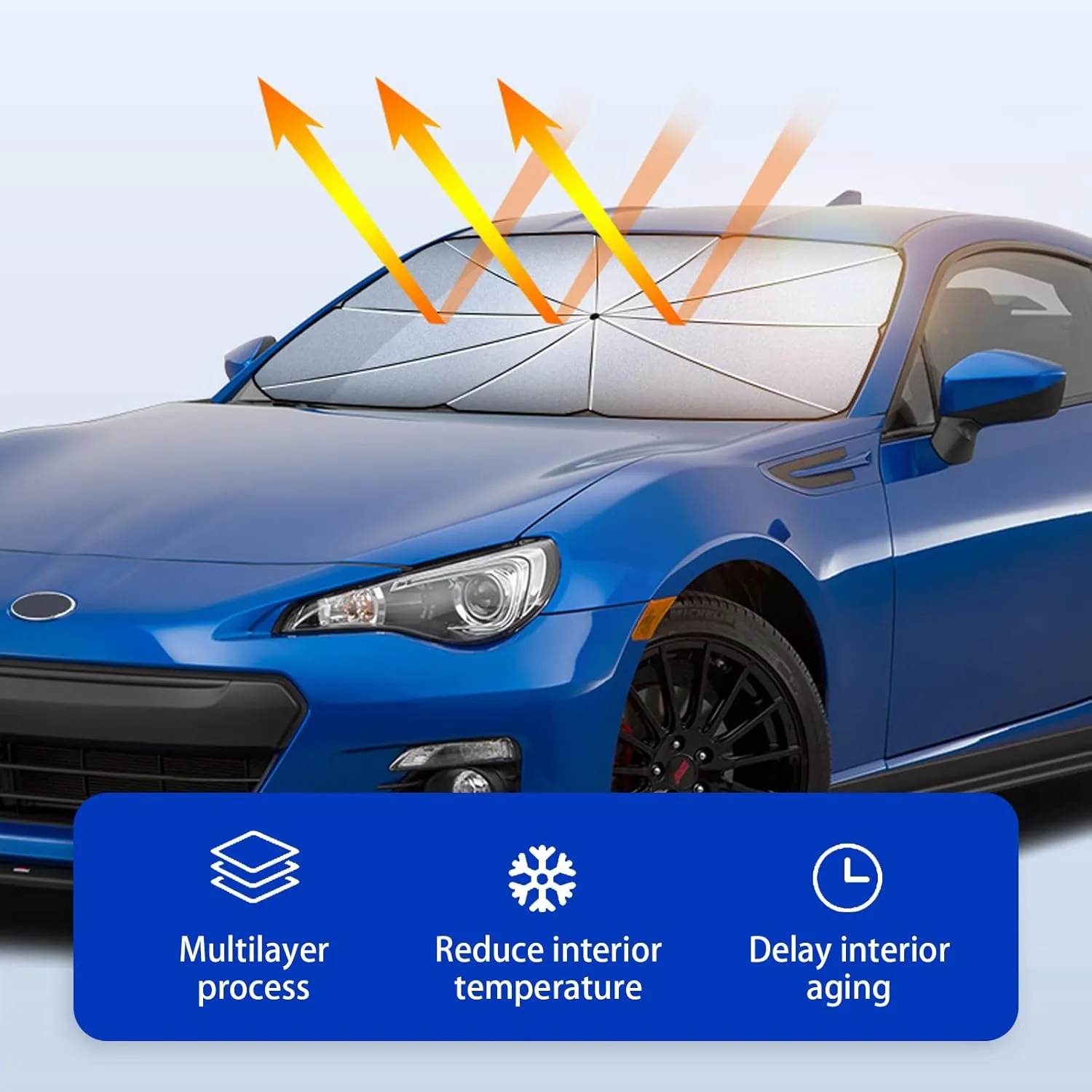QODOLSI 1 PC Car Windshield Sun Shade Umbrella, 55" x 31" Opening Design Dashboard Protective Umbrella, Foldable Sun Shield Shade Keep Your Vehicle Cool for Car SUV Truck (Silver)