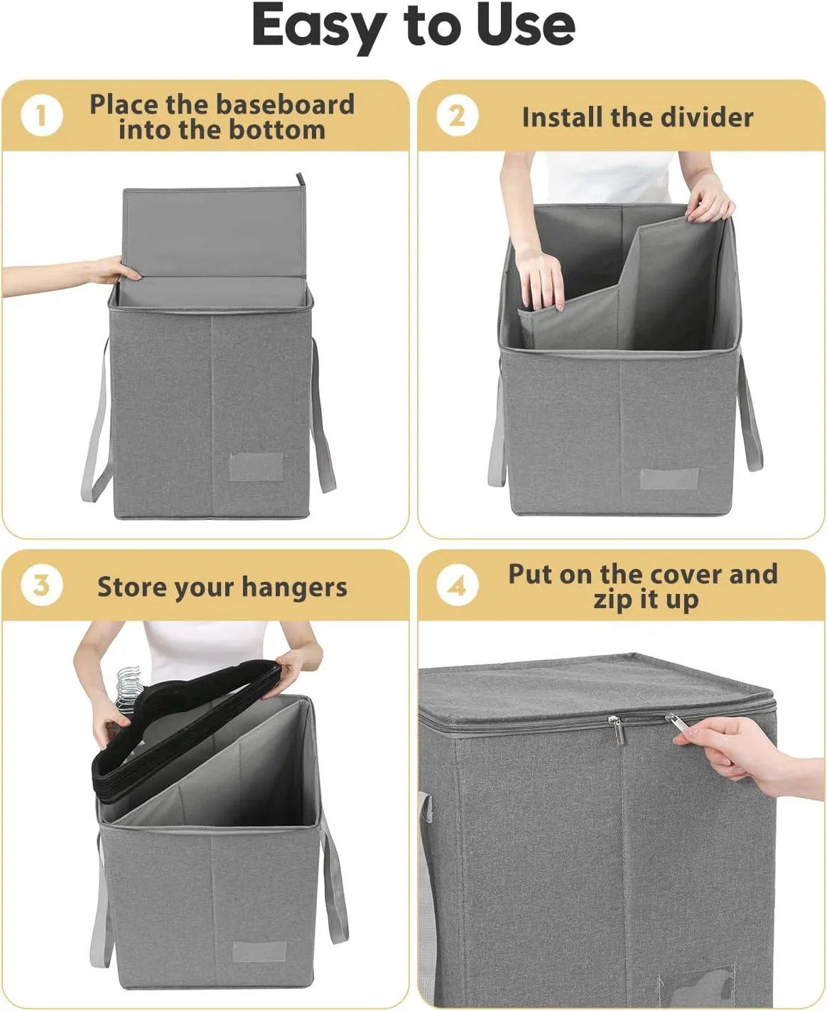 Qozary Clothes Hanger Organizer Bag-Rigid Hanger Storage Containers with Lid for Dustproof, Large Sturdy Hanger Caddy Organizer Box with Handle