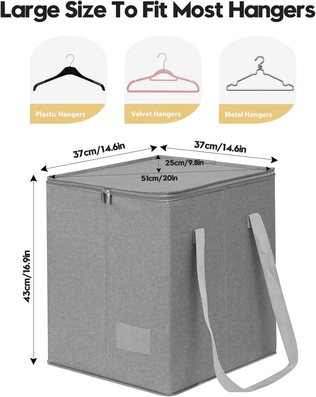 Qozary Clothes Hanger Organizer Bag-Rigid Hanger Storage Containers with Lid for Dustproof, Large Sturdy Hanger Caddy Organizer Box with Handle