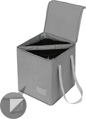 Qozary Clothes Hanger Organizer Bag-Rigid Hanger Storage Containers with Lid for Dustproof, Large Sturdy Hanger Caddy Organizer Box with Handle