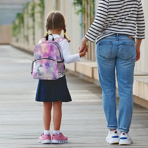 QUGRL Pink Starry Galaxy Child Backpack for Kids Girls with Safety Leash Harness for Toddlers Kindergarten Schoolbag Preschool Nursery Travel Bag 3-8 Years