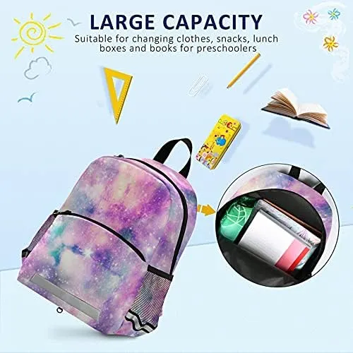 QUGRL Pink Starry Galaxy Child Backpack for Kids Girls with Safety Leash Harness for Toddlers Kindergarten Schoolbag Preschool Nursery Travel Bag 3-8 Years