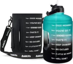 QuiFit 1 Gallon Water Bottle - with Straw & Motivational Time Marker Leak-Proof BPA Free Reusable Gym Sports Outdoor Large(128OZ/73OZ) Capacity Water Jug
