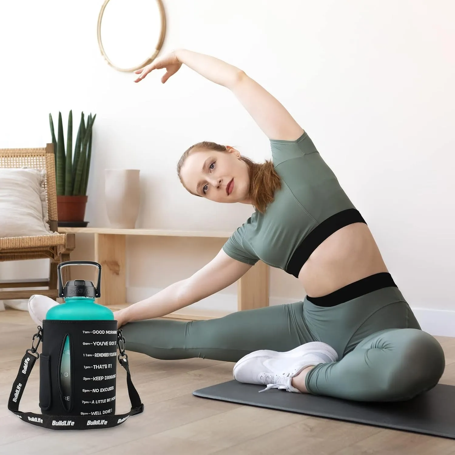 QuiFit 1 Gallon Water Bottle - with Straw & Motivational Time Marker Leak-Proof BPA Free Reusable Gym Sports Outdoor Large(128OZ/73OZ) Capacity Water Jug