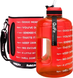 QuiFit Motivational Gallon Water Bottle - with Straw & Time Marker BPA Free Large Reusable Sport Water Jug with Handle for Fitness Outdoor Enthusiasts Leak-Proof