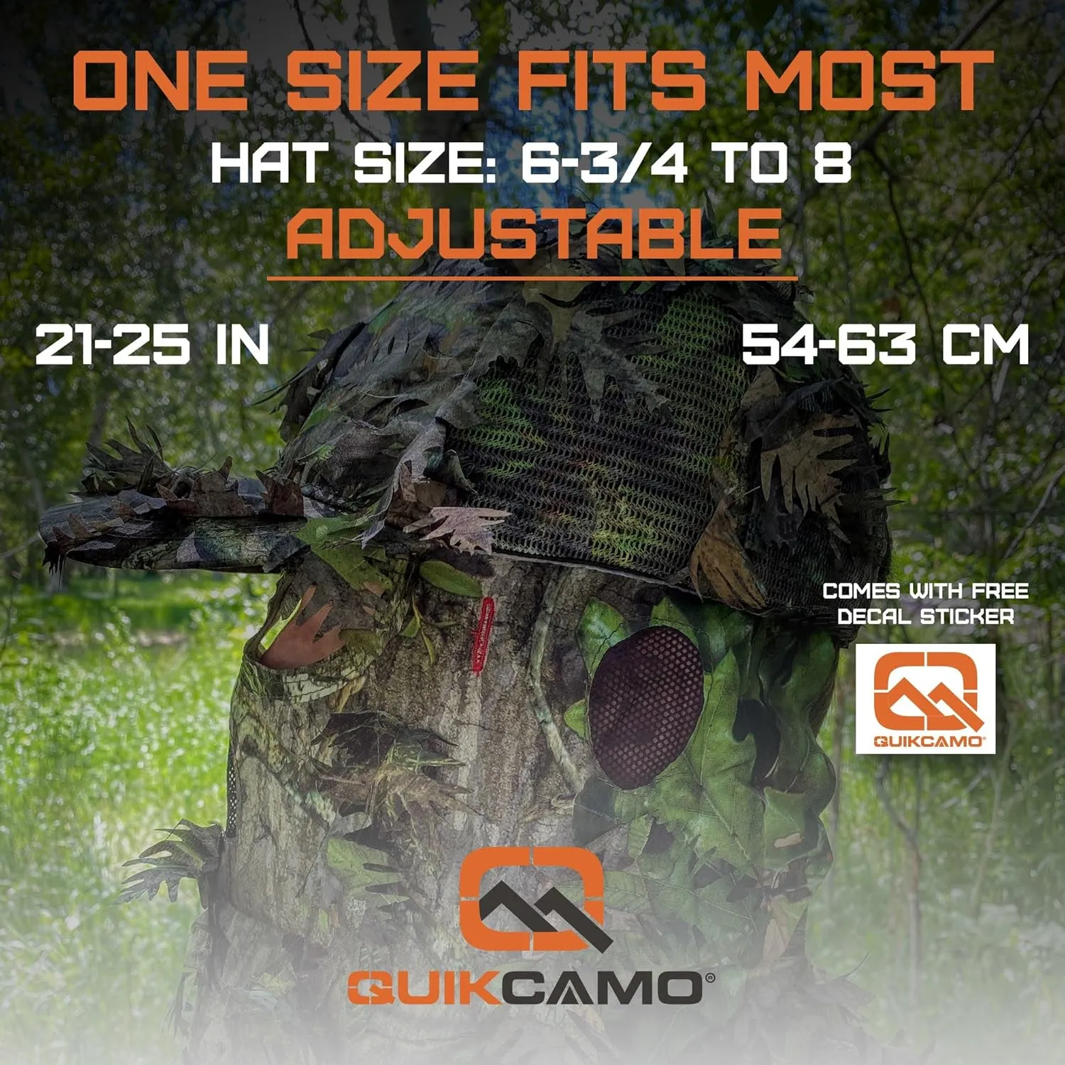 QuikCamo Lightweight 3D Leafy Camo Face Mask & Hat for Hunting, OSFM Adjustable Camouflage Hat, Mossy Oak & Realtree