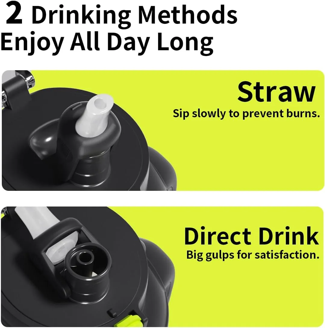 QWE Dual Drink Spouts Water Bottle,Handle holder strap,high-capacity,54oz,Tea Strainer,Heat-resisting PPSU BPA Free,Double drinking with straw leak proof, for Travel, School,Outdoors,camping (Pink)