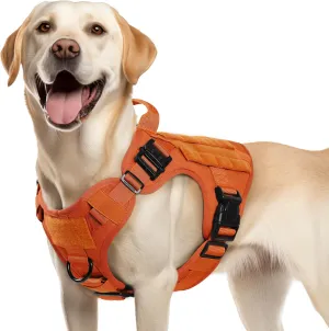 rabbitgoo Tactical Dog Harness for Large Dogs, Heavy Duty Dog Harness with Handle, No-Pull Service Dog Vest Large Breed, Adjustable Military Dog Vest Harness for Training Hunting Walking, Orange, M