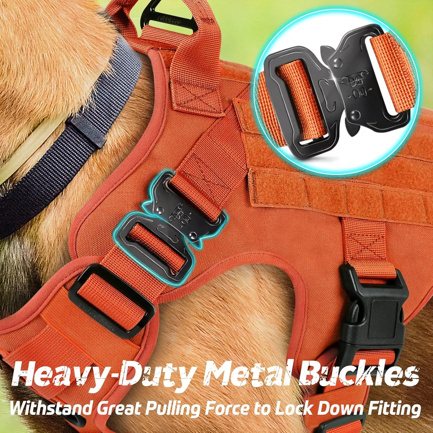 rabbitgoo Tactical Dog Harness for Large Dogs, Heavy Duty Dog Harness with Handle, No-Pull Service Dog Vest Large Breed, Adjustable Military Dog Vest Harness for Training Hunting Walking, Orange, M